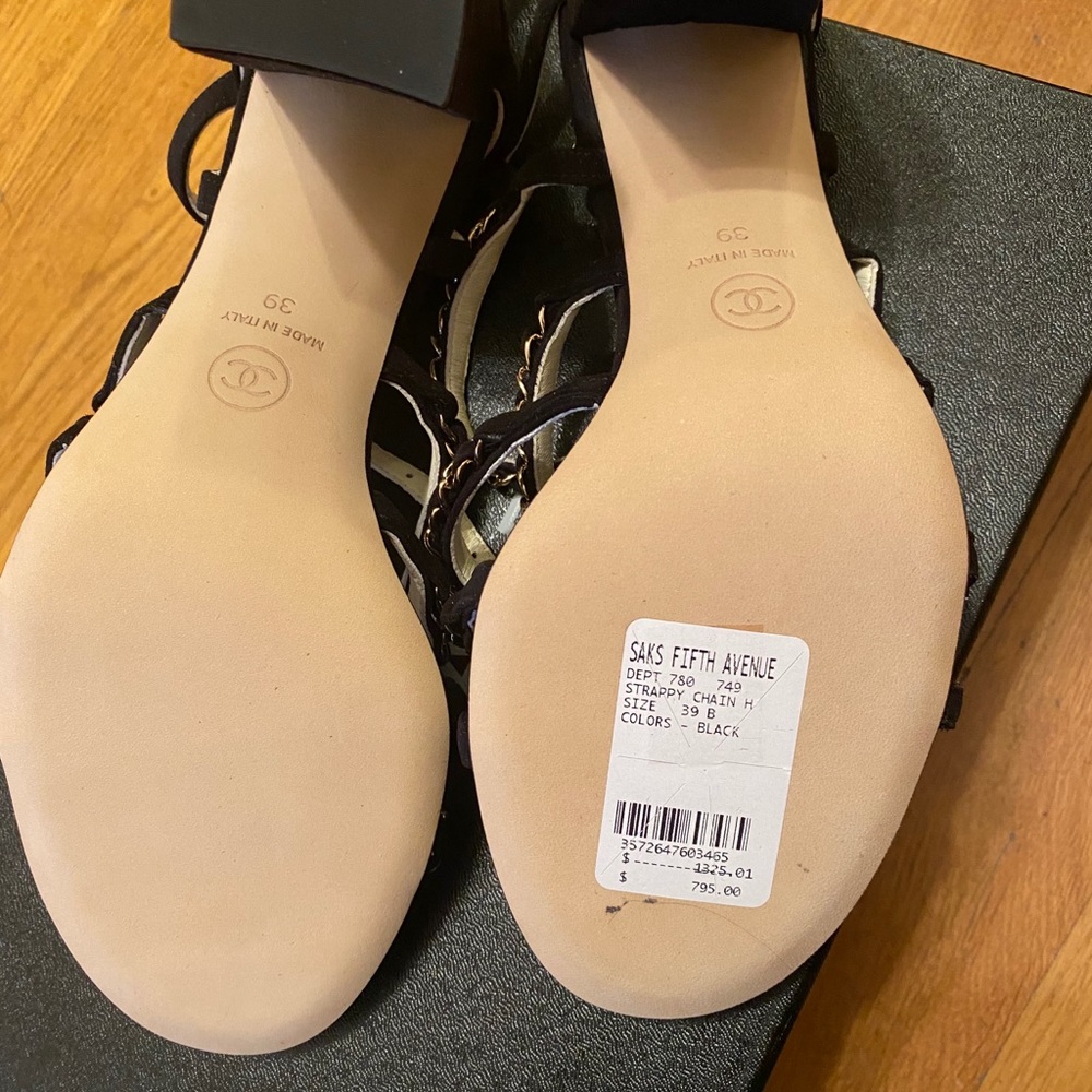 Chanel Black New Kid Suede 19p Strappy Chain Heels - Picture 7 of 9